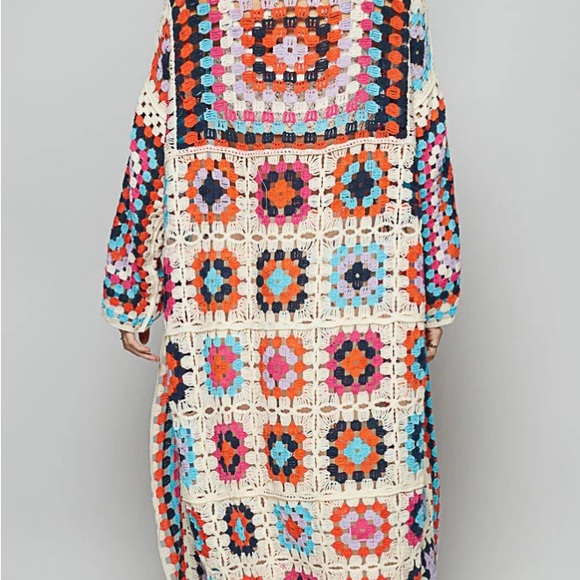 POL Sweaters - Colorful mosaic crochet cardigan cottagecore granny squares